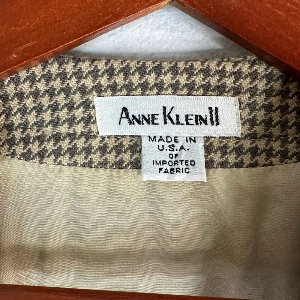 USA Vintage Anne Klein Houndstooth Blazer w Pockets Womens 6 Wool Silk Cashmere - Picture 4 of 11
